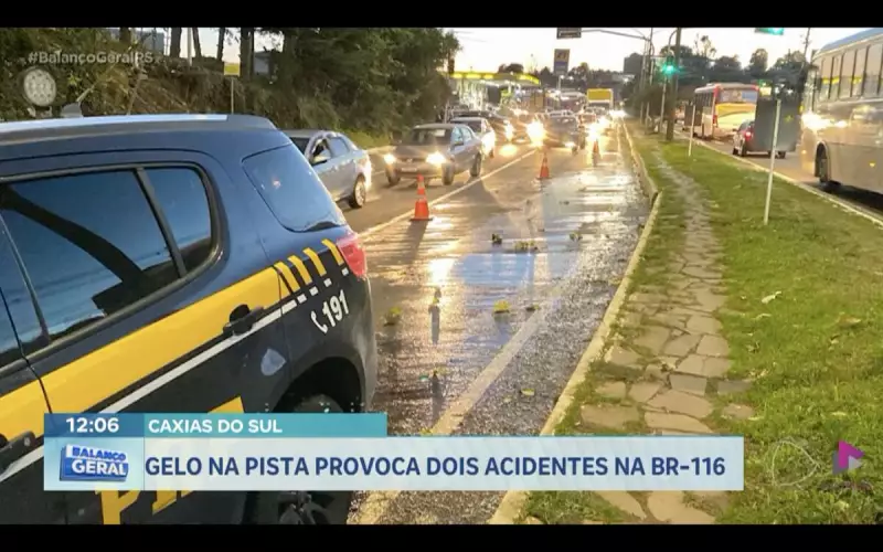 Gelo na BR-116 causa acidentes e bloqueios na Serra Gaúcha: veja os detalhes