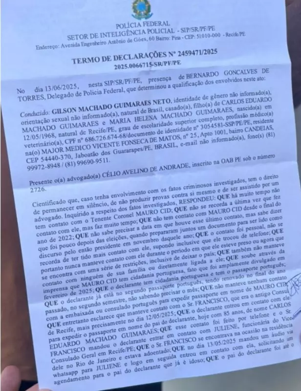 Gilson Machado presta depoimento à PF: veja os documentos e detalhes do caso