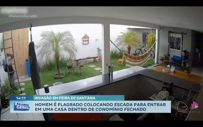 Homem é flagrado invadindo casa em condomínio fechado com uma escada em Feira de Santana (BA)