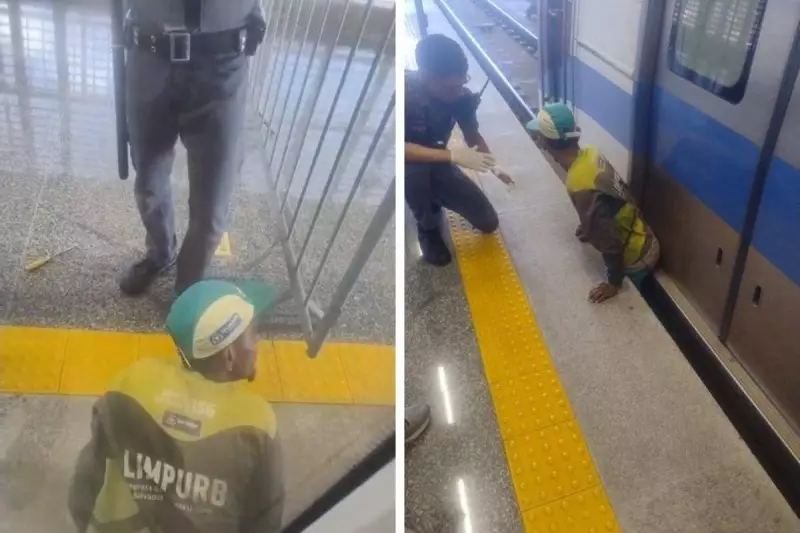 Homem fica prensado ao tentar atravessar trilhos do metrô em Salvador: veja o que aconteceu