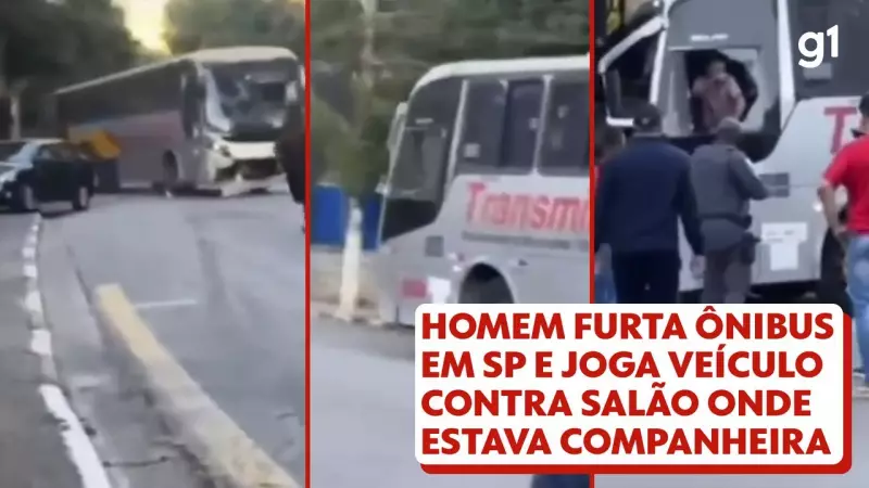 Homem rouba ônibus em SP e joga veículo contra salão de festas onde esposa estava: vídeo chocante