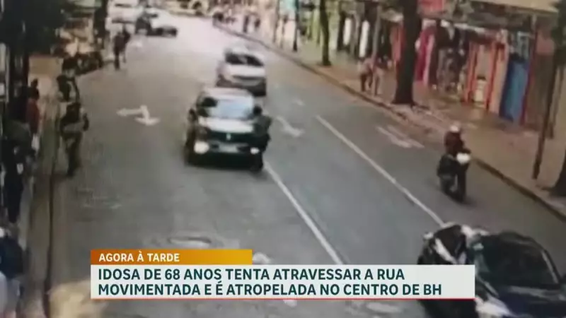 Idosa é atropelada ao atravessar fora da faixa em BH; câmeras registram o momento