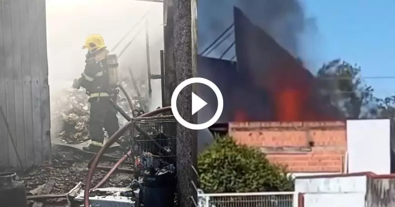 Incêndio em depósito de supermercado mobiliza bombeiros em Santa Catarina; veja vídeo