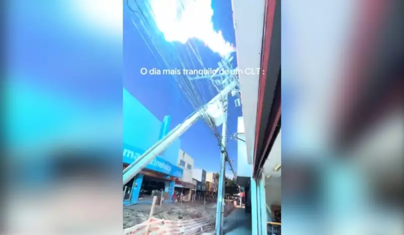 Influenciador captura momento assustador em que poste explode após cair em calçadão de São Roque: 'Pensei que fosse um trovão'