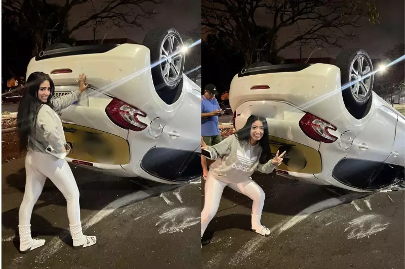 Jovem capota carro em Maringá e viraliza ao postar foto sorridente nas redes: "Levei no entretenimento"