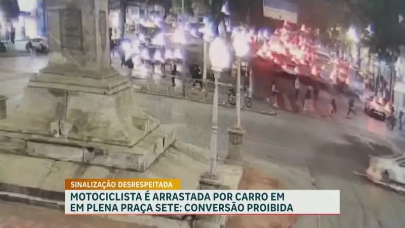 Motociclista é arrastada por carro após conversão proibida na Praça Sete, em BH