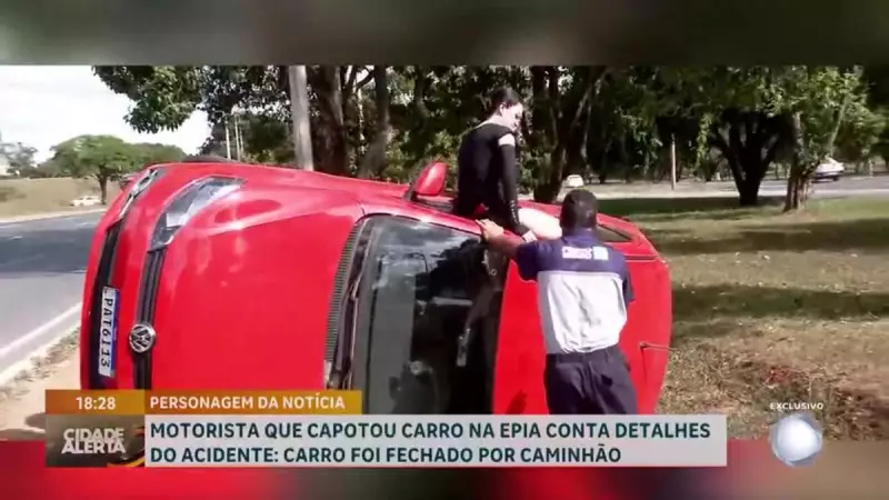 Motorista capota na EPIA-DF após ser fechado por caminhão: veja o vídeo