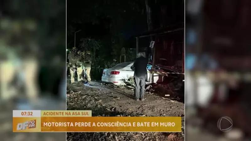 Motorista perde a consciência e colide contra muro na Asa Sul, DF — Veja o vídeo!