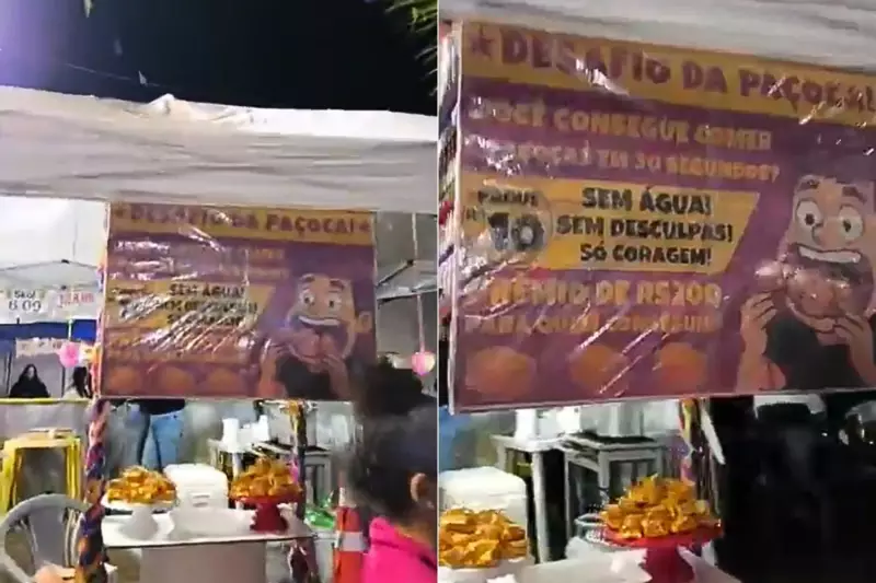 Mulher é internada após desafio de comer pacocas em quermesse no litoral de SP