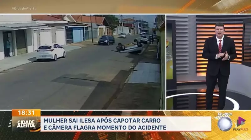 Mulher escapa ilesa de capotamento assustador em Franca, SP