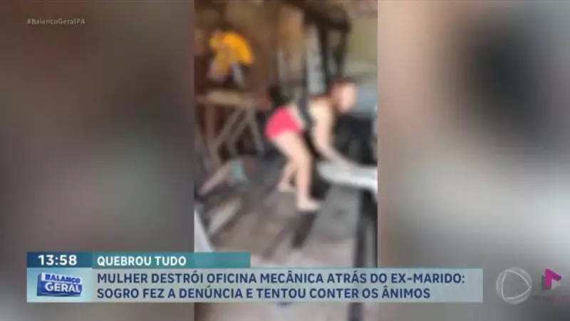 Mulher invade e destrói oficina mecânica em busca de ex-marido em ataque de fúria