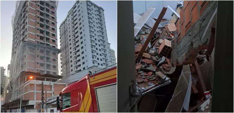 Muro de prédio em construção desaba e fere homem em casa no Litoral Norte de SC
