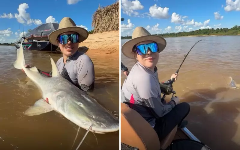 Naiara Azevedo mostra talento na pesca e captura piraíba, a 'rainha do Rio Araguaia'