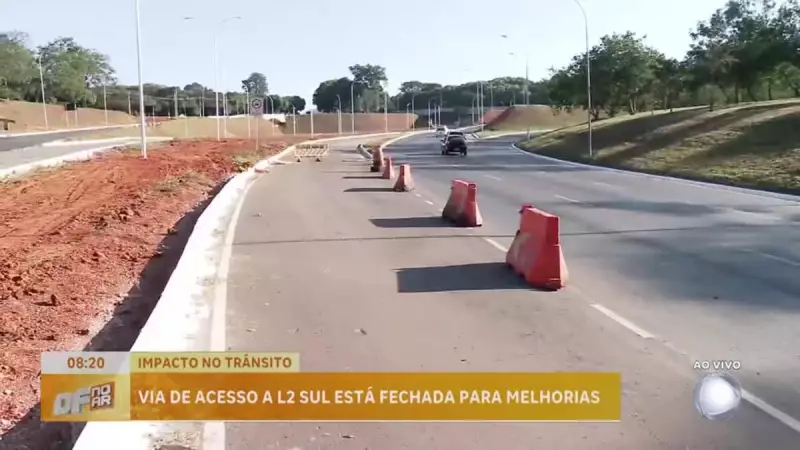 Obras no Eixão Sul em Brasília causam transtornos no trânsito e fecham acesso à L2 Sul