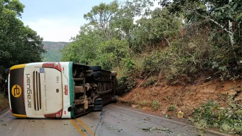 Ônibus tomba e interdita MG-188 próximo a Vazante: veja detalhes do acidente