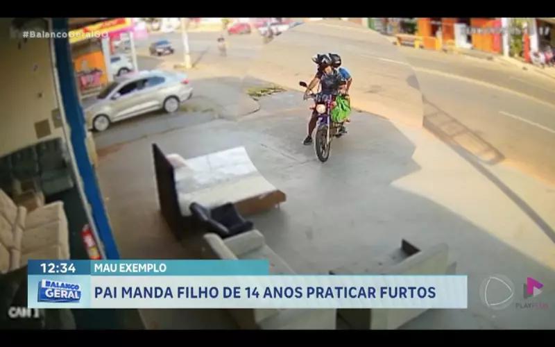 Pai flagrado incentivando filho de 14 anos a furtar bicicleta em Aparecida de Goiânia choca moradores
