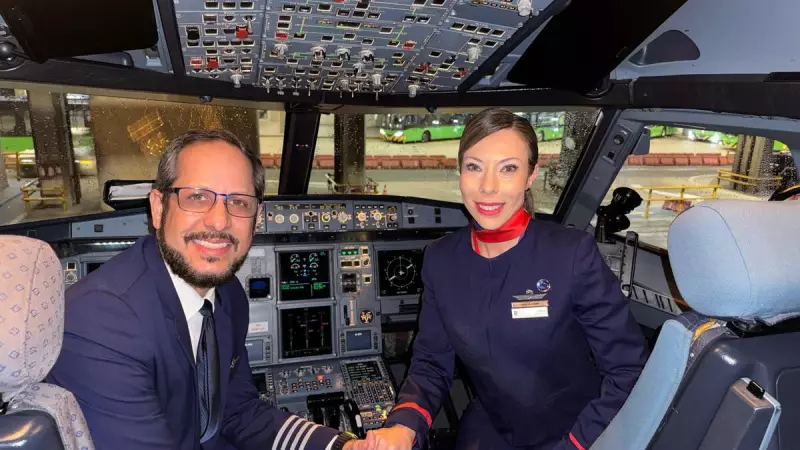 Piloto declara amor à esposa comissária de bordo durante voo emocionante