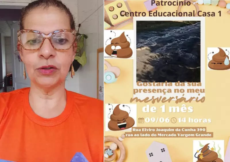 Professora transforma esgoto a céu aberto em 'festa' com emojis de cocô e bolo em Teresópolis