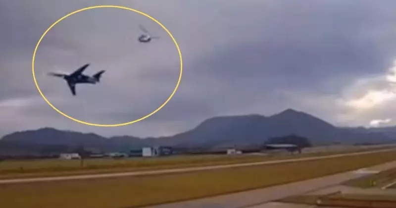 Quase colisão entre jato e helicóptero em SC assusta e viraliza na internet