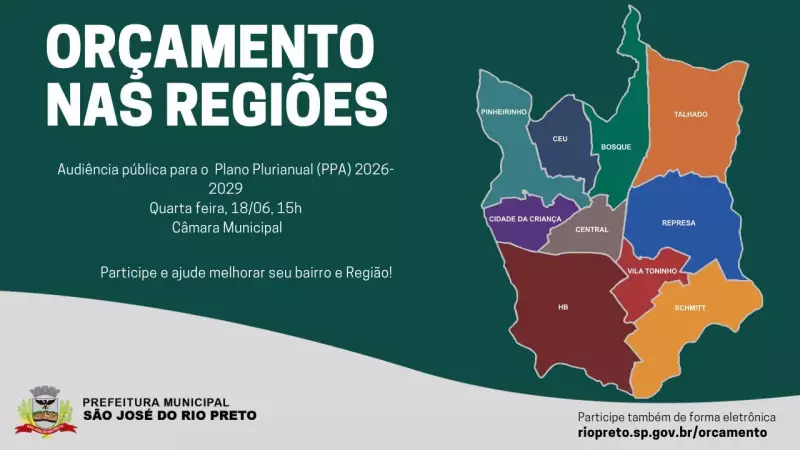 São José do Rio Preto terá audiência pública para discutir Plano Plurianual 2026-2029