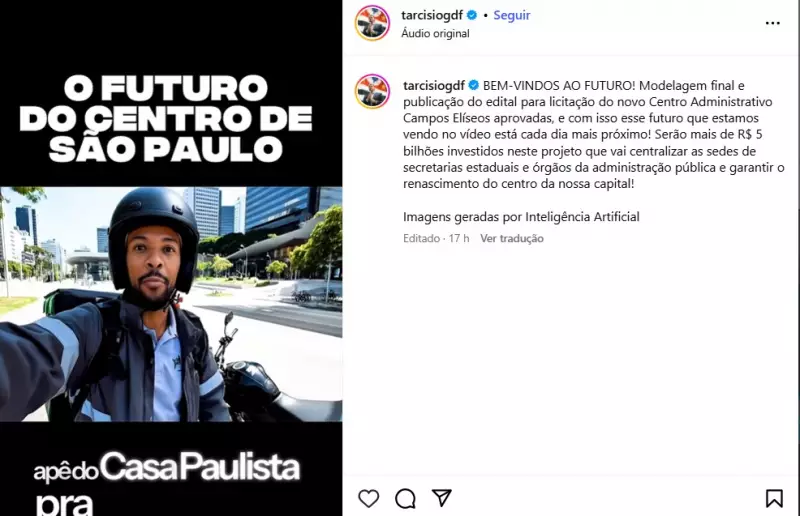 Tarcísio de Freitas usa inteligência artificial para revelar o futuro do centro de São Paulo