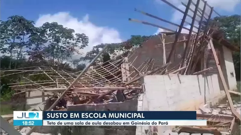 Teto de sala desaba durante ventania em escola rural de Goianésia do Pará: alunos e professores escapam ilesos