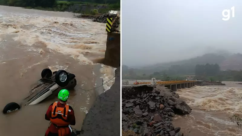 Tragédia no RS: Jovem morre após ponte ceder e carro ser arrastado por enxurrada