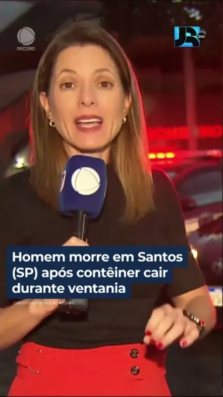 Ventos fortes em Santos causam queda de contêiner e morte de homem