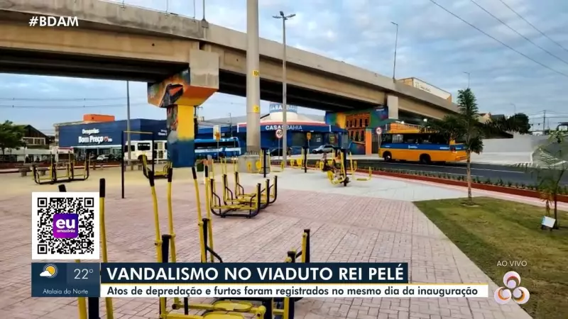 Viaduto Rei Pelé é alvo de vandalismo horas após inauguração no Amazonas