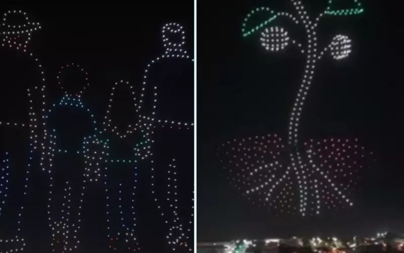 600 drones iluminam o céu de Goiás em show tecnológico para aniversário de cooperativa