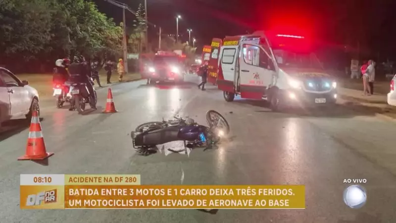 Acidente na BR-280 deixa três feridos após colisão entre motos e carro