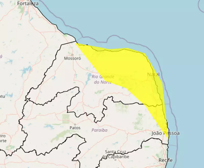 Alerta de chuvas intensas no RN: Inmet renova aviso para várias cidades