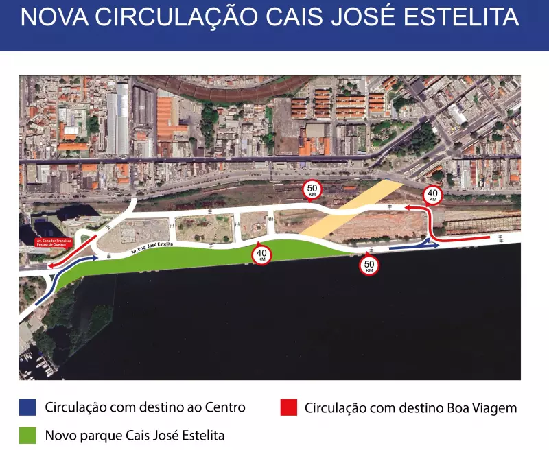 Avenida José Estelita é interditada para construção de parque no Recife; trânsito sofre alterações permanentes