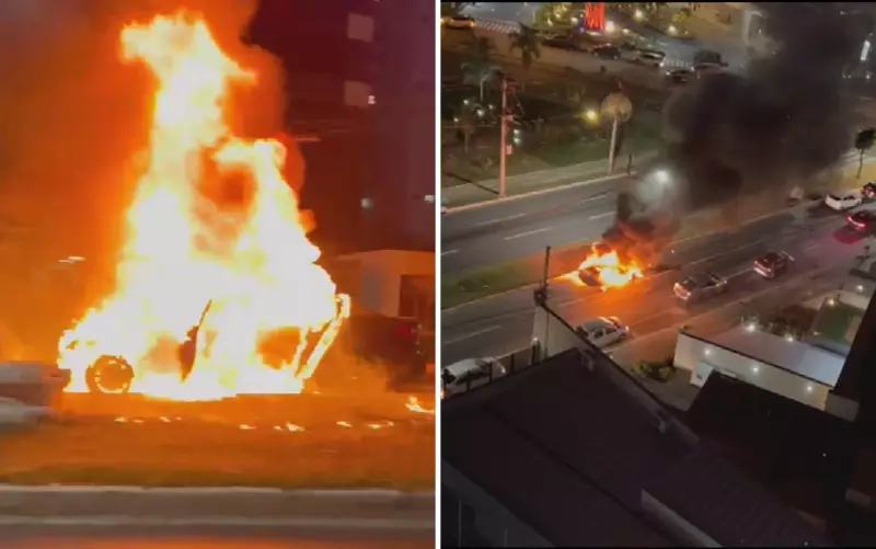 BMW pega fogo em avenida movimentada de Goiânia; veja o vídeo impressionante