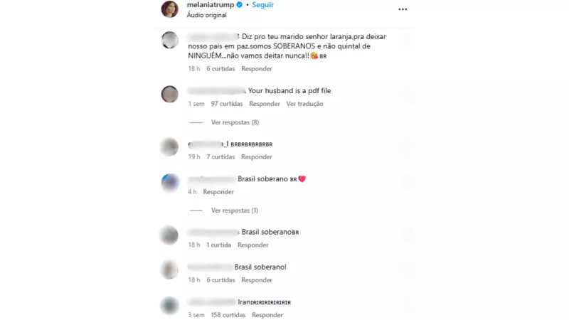Brasileiros invadem posts de Melania Trump após Donald bloquear comentários: 'Diga ao seu marido para nos deixar em paz'