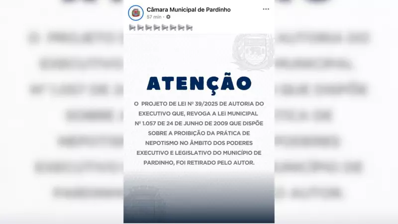 Câmara de Pardinho retira de votação projeto que revogaria lei contra nepotismo