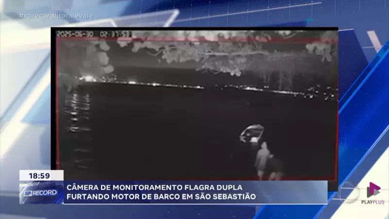 Câmera de segurança flagra dupla furtando motor de barco em São Sebastião, SP