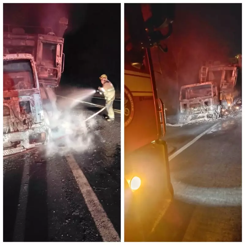Caminhão em chamas na BR-365: moto e colheitadeira viram cinzas em incidente dramático