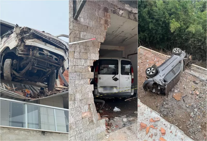 Caminhão guincho invade garagem e joga carro para o andar de baixo de casa; veja o vídeo chocante!