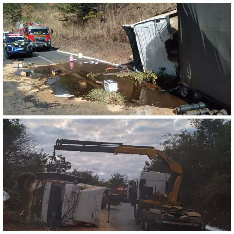 Carreta com produtos químicos tomba e interdita BR-251 em Minas Gerais: veja os impactos