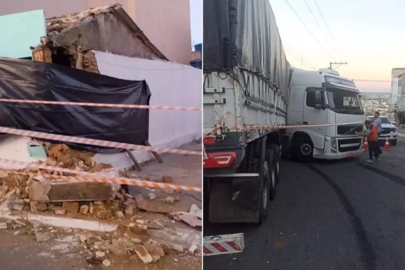Carreta descontrolada causa destruição em Vitória da Conquista após falha em ladeira