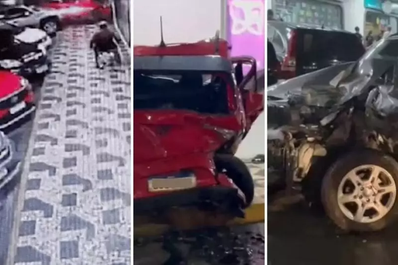 Carro de luxo invade estacionamento de shopping em Salvador e atinge três veículos