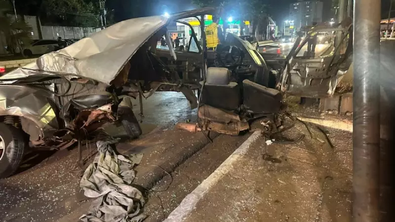 Carro é partido ao meio em acidente assustador durante racha em Cuiabá — veja o vídeo chocante!
