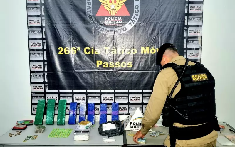 Casal e filho de 14 anos são detidos por tráfico de drogas em Passos, MG