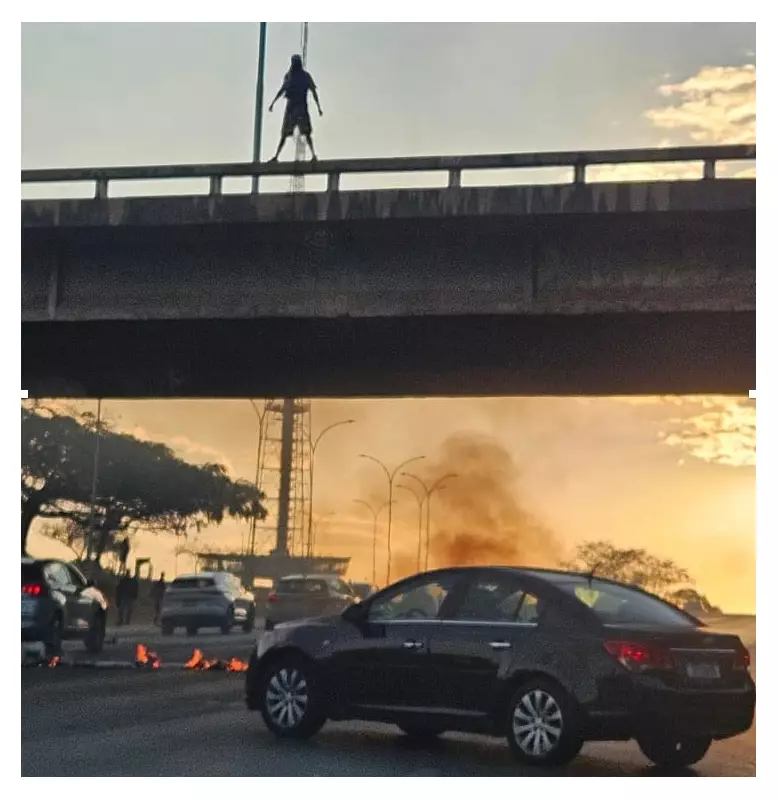 Chocante: homem joga combustível e incendeia via em Brasília — veja o vídeo