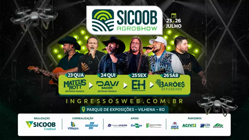 Davi Sacer é atração gospel gratuita no Sicoob Agroshow em Vilhena, RO