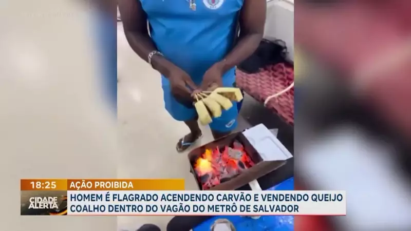 Em Salvador, homem transforma vagão de metrô em churrasqueira e vende queijo coalho