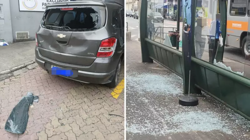 Homem destrói vidros de carro e ponto de ônibus com barra de ferro em São José dos Campos; veja o vídeo