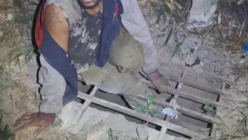 Homem tenta furto, pula muro e acaba preso em bueiro: vídeo impressionante