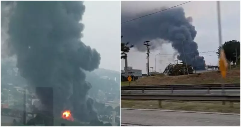Incêndio de grandes proporções destrói galpão comercial em Barueri — veja imagens